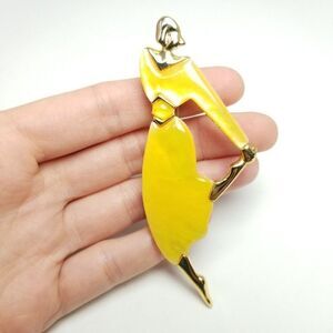 Vintage Park Lane Woman in a Yellow Dress Brooch, Retro 80s Lapel Pin, Estate